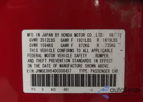 2013 Honda Fit Sport from USA, damaged, VIN JHMGE8H54DC008457